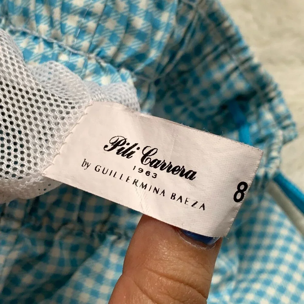 Pili Carrera Toddler Blue Checkered Boy Swimming Trunks Size 8 Years
